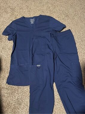 Cherokee Women's Navy Scrub Top and Cargo Pants Set
